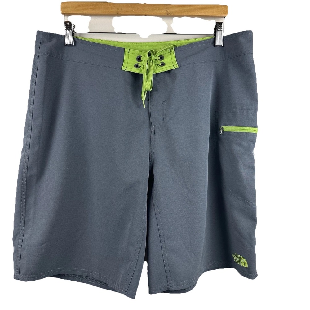 The North Face Shorts Men's 36 Gray Green Swim Trunks Board Drawstring Unlined
